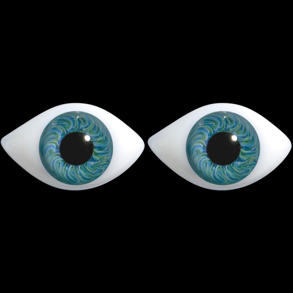 Blue Green D300 Elongated Oval Natural Glass Eyes - Glass Doll Eyes